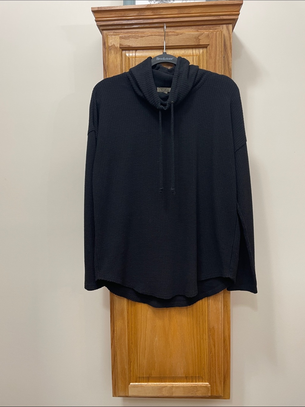 Lilla P Charcoal Waffle-Knit Cowl Neck with Drawstring Size Medium